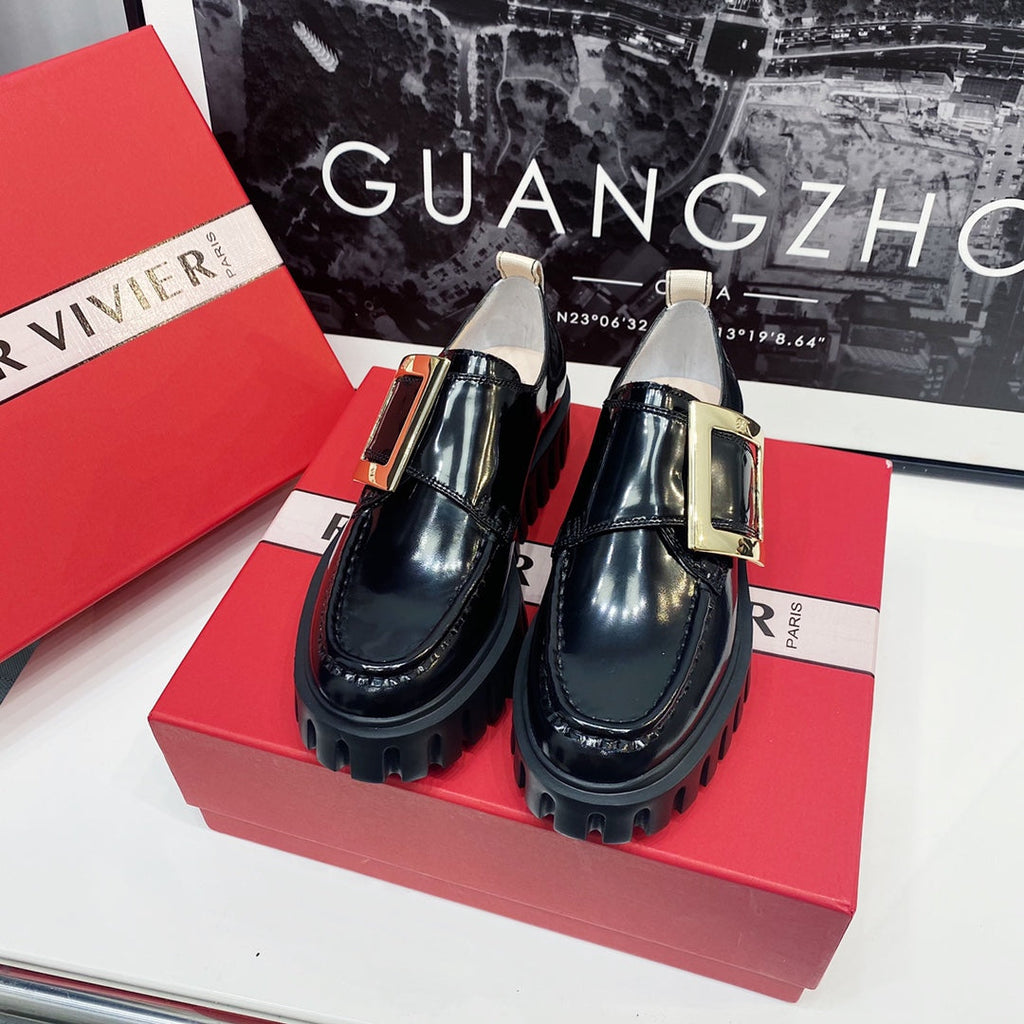 VIV' RANGERS LOAFERS IN BLACK SHINY CALFSKIN WITH GOLD BUCKLE ON THE SIDE OF THE TONGUE