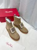 VIV' RANGERS CHELSEA BOOTIES IN LIGHT BROWN SUEDE CRYSTAL BUCKLE