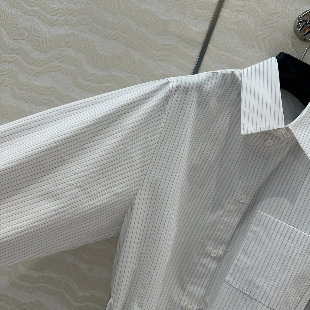 Loewe Pinstriped Shirt Dress White Cotton